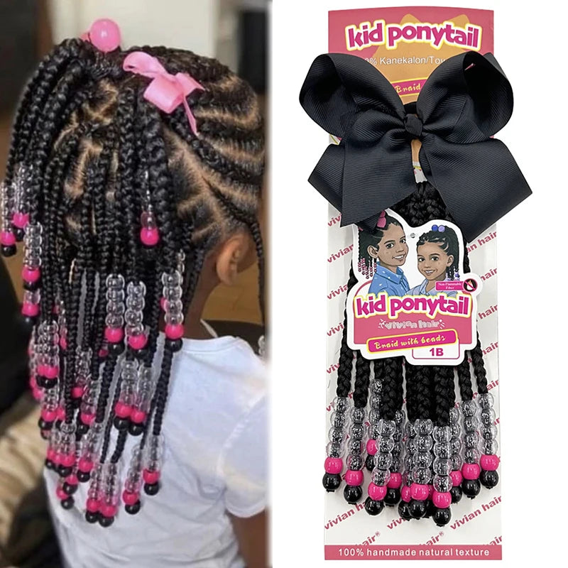 My StoreWigWigs Beaded Braided Ponytail Women Hair Extensions Fiber Braiding ChilWigs Beaded Braided Ponytail Women Hair Extensions Fiber Braiding Child Synthetic Beads Wigs Bows Children'