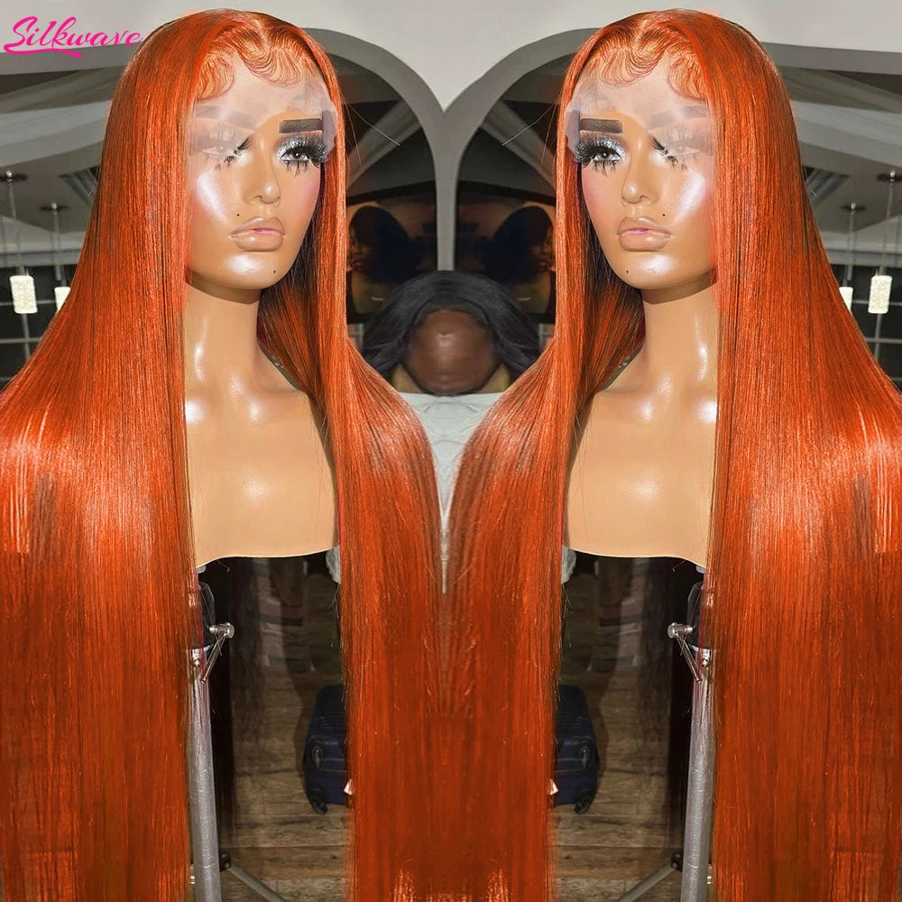 My StoreWig36 Inch Orange Ginger Lace Front Wigs Human Hair For Women Straight 13Women Straight 13x4 13x6 Hd Lace Frontal Wig Colored Pre Plucked Brazilian