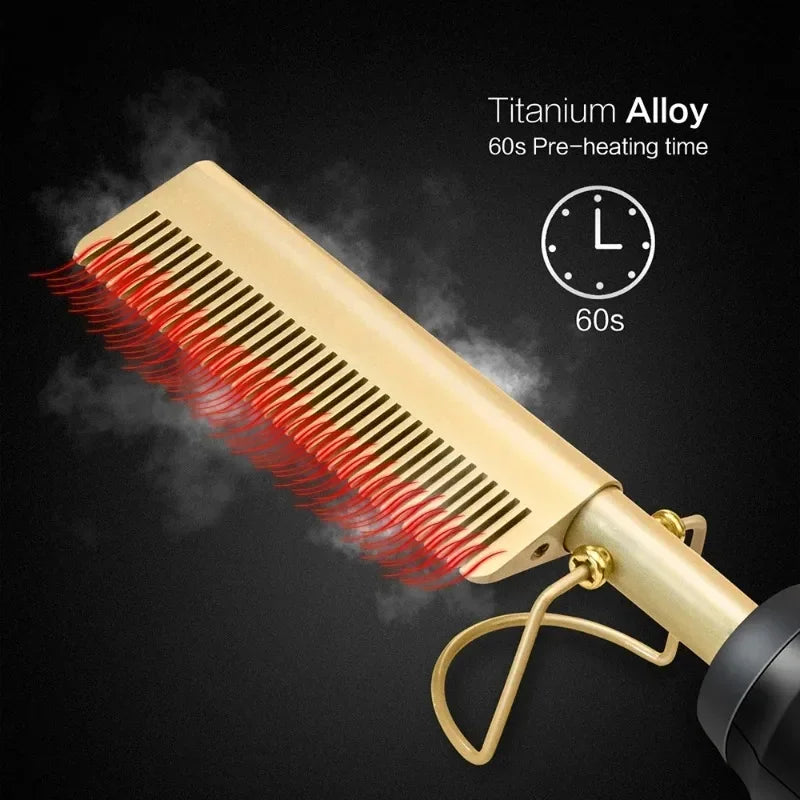 My Store Electric Hot Heating Comb Hair Straightener Curler Flat Irons