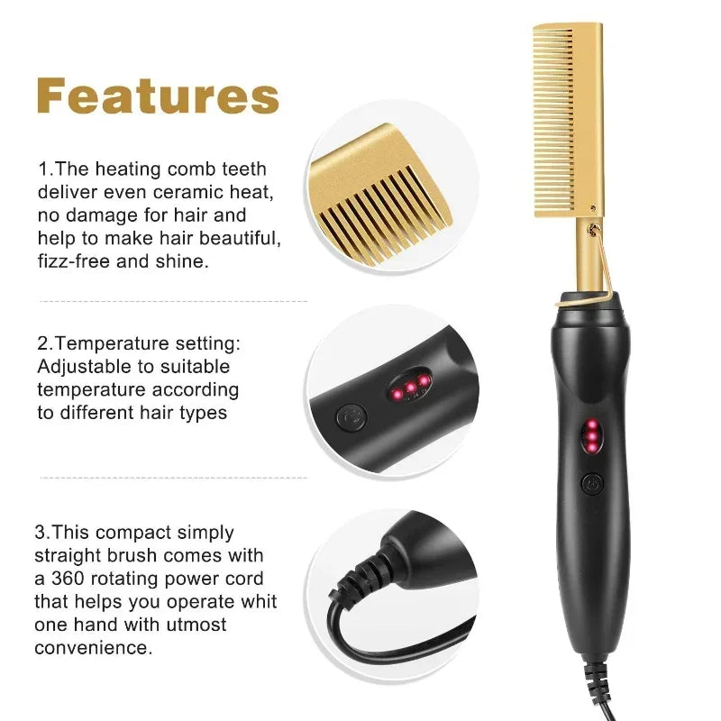 My Store Electric Hot Heating Comb Hair Straightener Curler Flat Irons