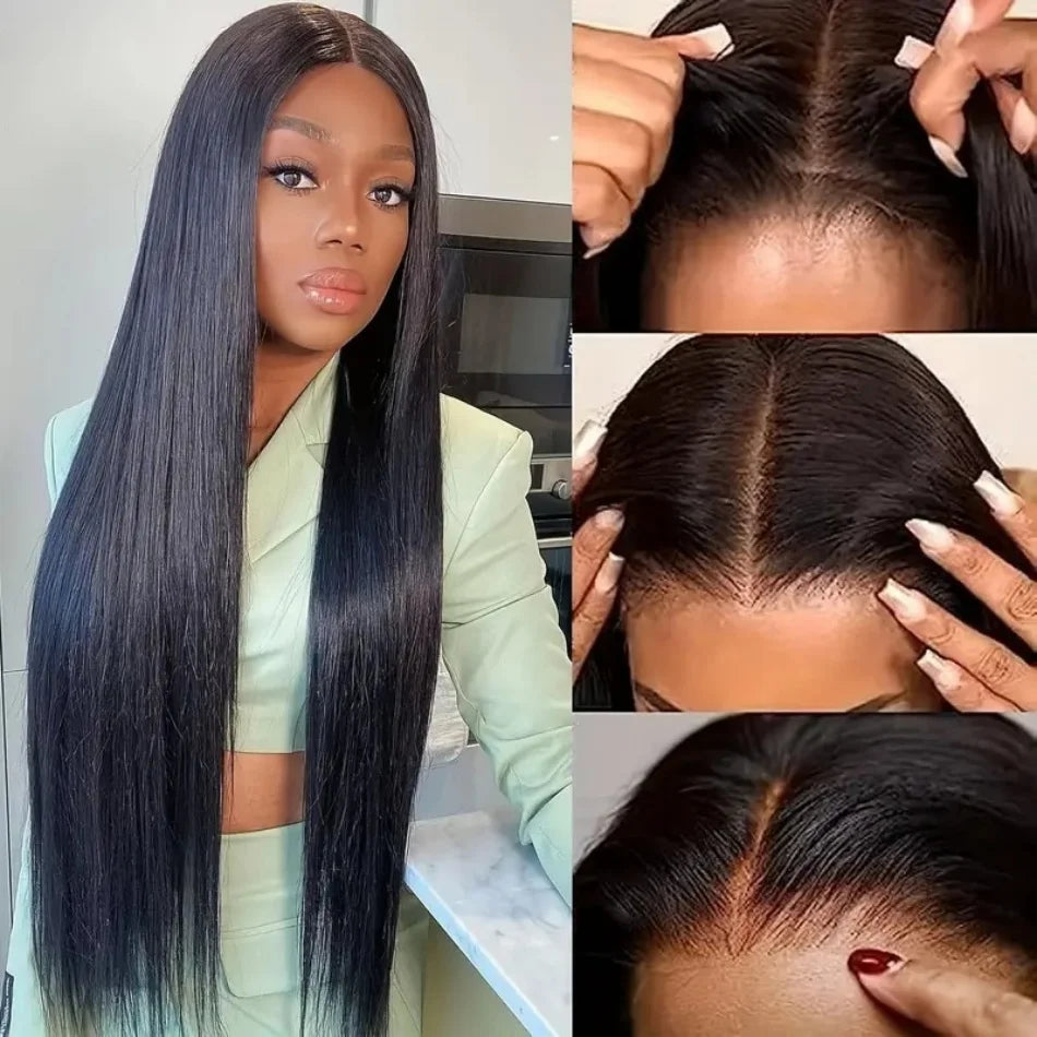 HD Straight Lace Frontal Glueless Black Wig 100% Brazilian Human Hair Ready