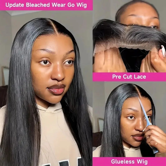 HD Straight Lace Frontal Glueless Black Wig 100% Brazilian Human Hair Ready