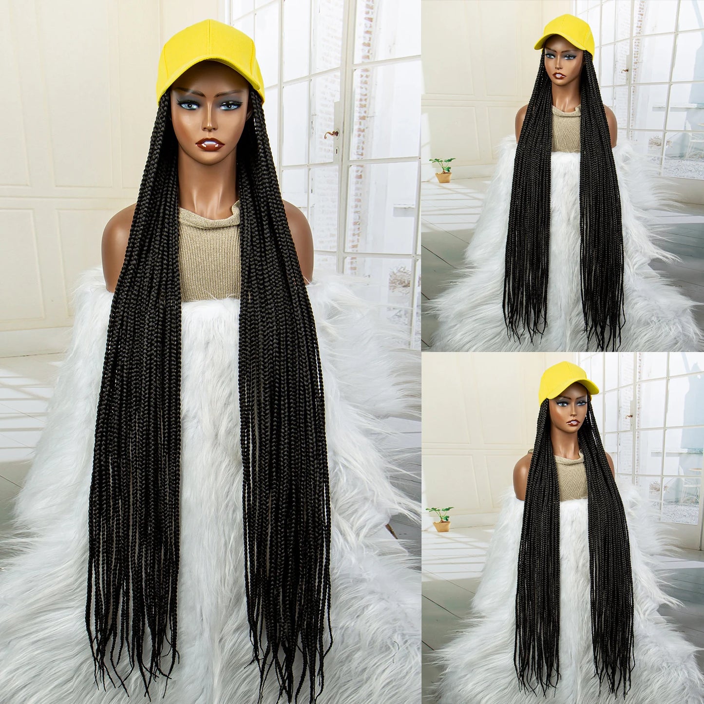 My StoreWig40 Inches Black Baseball Hat With Synthetic Braided Hair Wig ExtensionSynthetic Braided Hair Wig Extensions Connect Adjustable Braided Hat