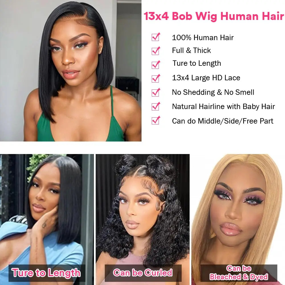 My StoreWigBone Straight Bob Wig Lace Front 100% Human Hair Wigs For Women Short Bone Straight Bob Wig Lace Front 100% Human Hair Wigs