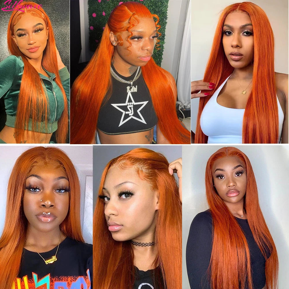 My StoreWig36 Inch Orange Ginger Lace Front Wigs Human Hair For Women Straight 13Women Straight 13x4 13x6 Hd Lace Frontal Wig Colored Pre Plucked Brazilian