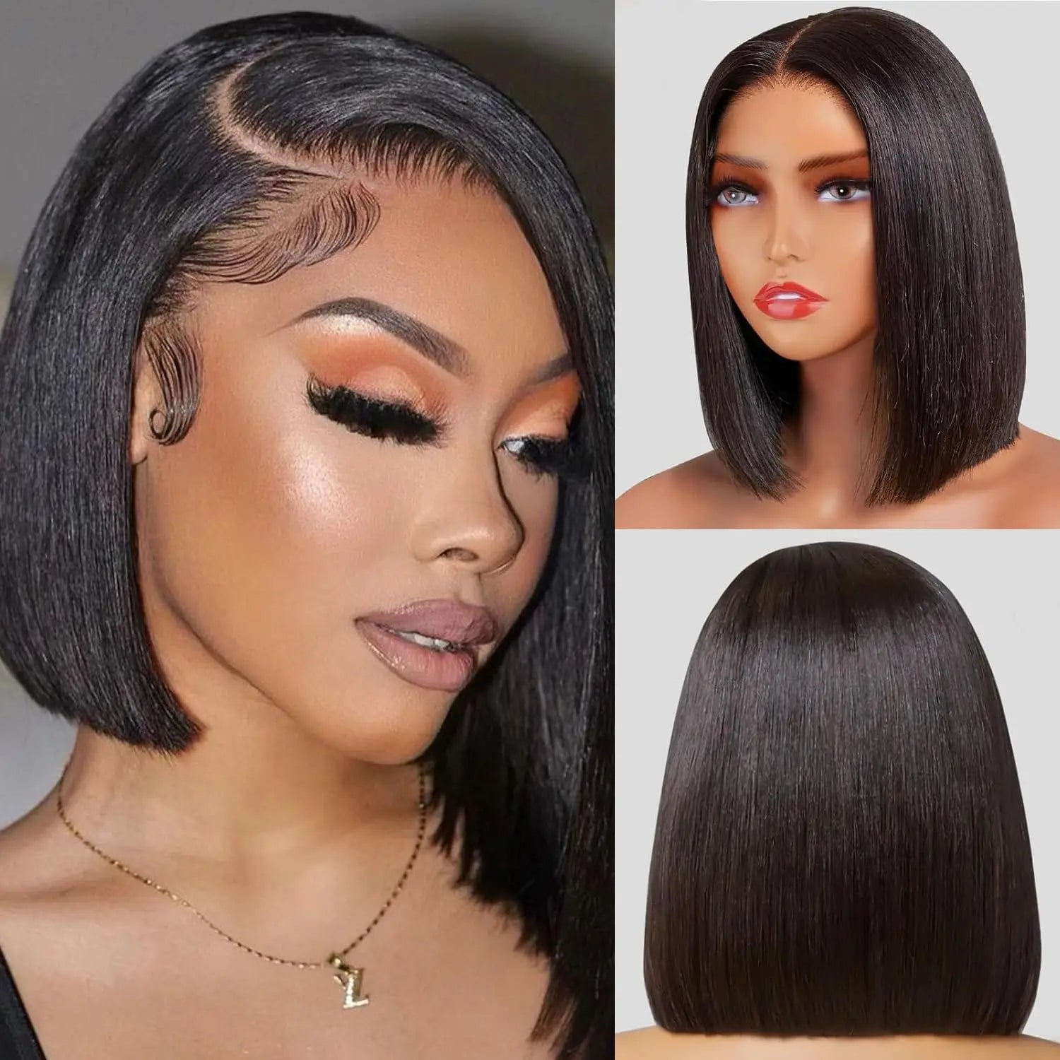 My StoreWigBone Straight Bob Wig Lace Front 100% Human Hair Wigs For Women Short Bone Straight Bob Wig Lace Front 100% Human Hair Wigs