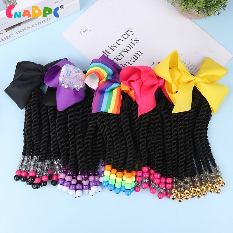 My StoreWigWigs Beaded Braided Ponytail Women Hair Extensions Fiber Braiding ChilWigs Beaded Braided Ponytail Women Hair Extensions Fiber Braiding Child Synthetic Beads Wigs Bows Children'