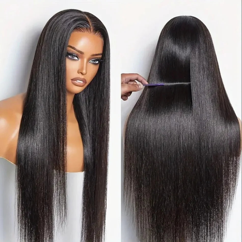 HD Straight Lace Frontal Glueless Black Wig 100% Brazilian Human Hair Ready