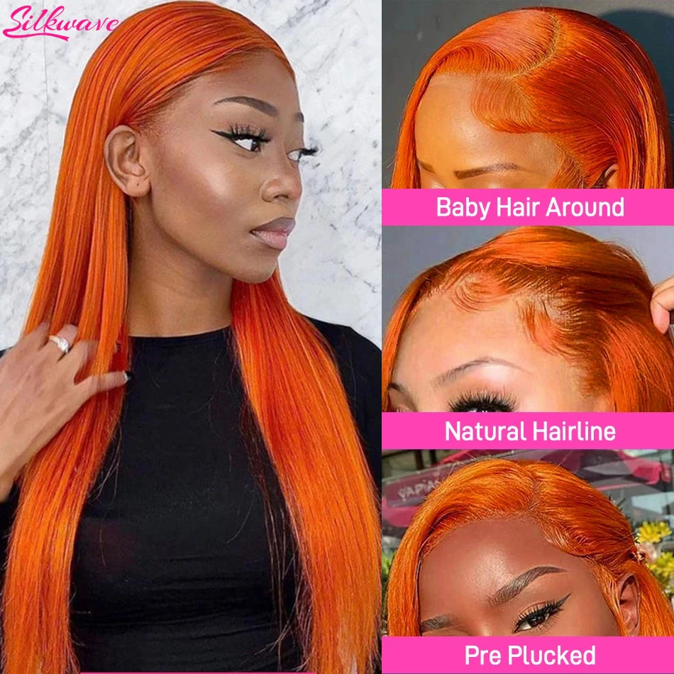 My StoreWig36 Inch Orange Ginger Lace Front Wigs Human Hair For Women Straight 13Women Straight 13x4 13x6 Hd Lace Frontal Wig Colored Pre Plucked Brazilian