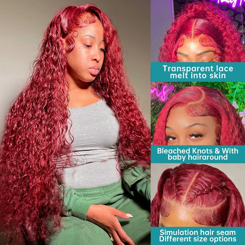 My StoreWig13x4 Hd Transparent Lace Front Wigs Human Hair Wigs For Black Women DeBlack Women Deep Wave Human Hair Wig 99j Burgundy Lace Wigs Pre Plucked