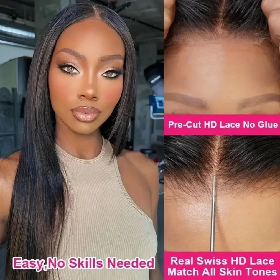 HD Straight Lace Frontal Glueless Black Wig 100% Brazilian Human Hair Ready