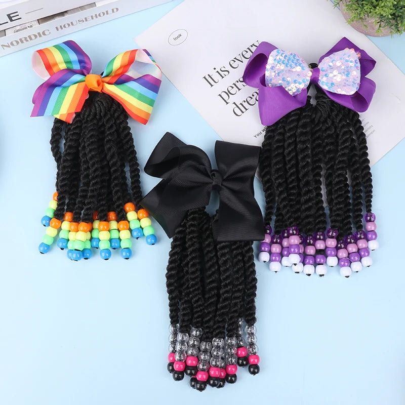 My StoreWigWigs Beaded Braided Ponytail Women Hair Extensions Fiber Braiding ChilWigs Beaded Braided Ponytail Women Hair Extensions Fiber Braiding Child Synthetic Beads Wigs Bows Children'