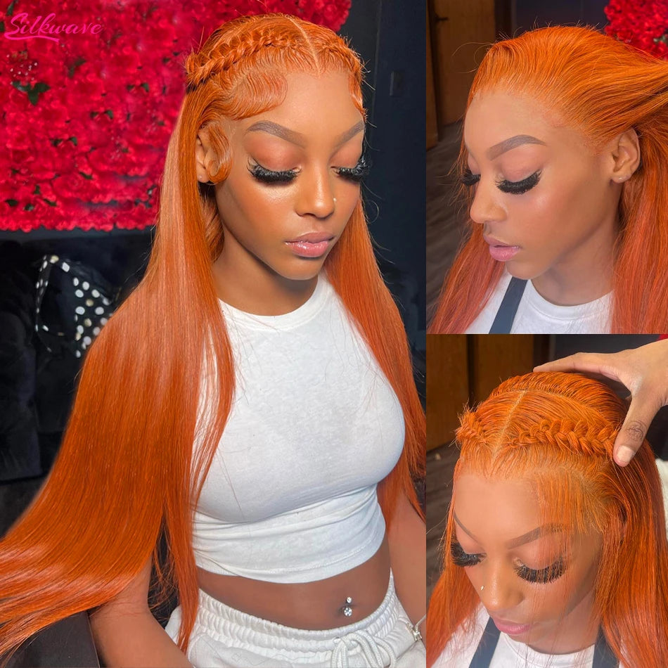 My StoreWig36 Inch Orange Ginger Lace Front Wigs Human Hair For Women Straight 13Women Straight 13x4 13x6 Hd Lace Frontal Wig Colored Pre Plucked Brazilian