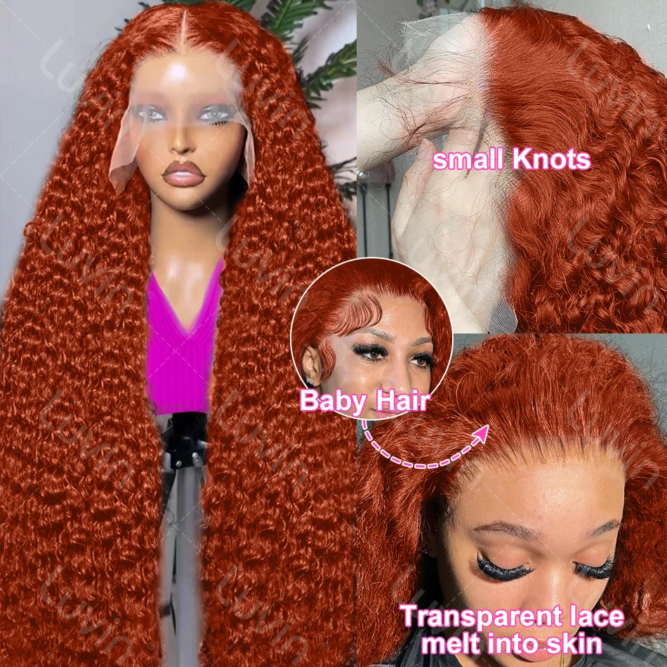 My StoreWigLuvin Ginger Orange Curly 13x6 Lace Front Wigs Transparent HD 30 36 inLuvin Ginger Orange Curly 13x6 Lace Front Wigs Transparent HD 30 36 inch Deep Wave 13x4 Human Hair Lace Frontal Wigs