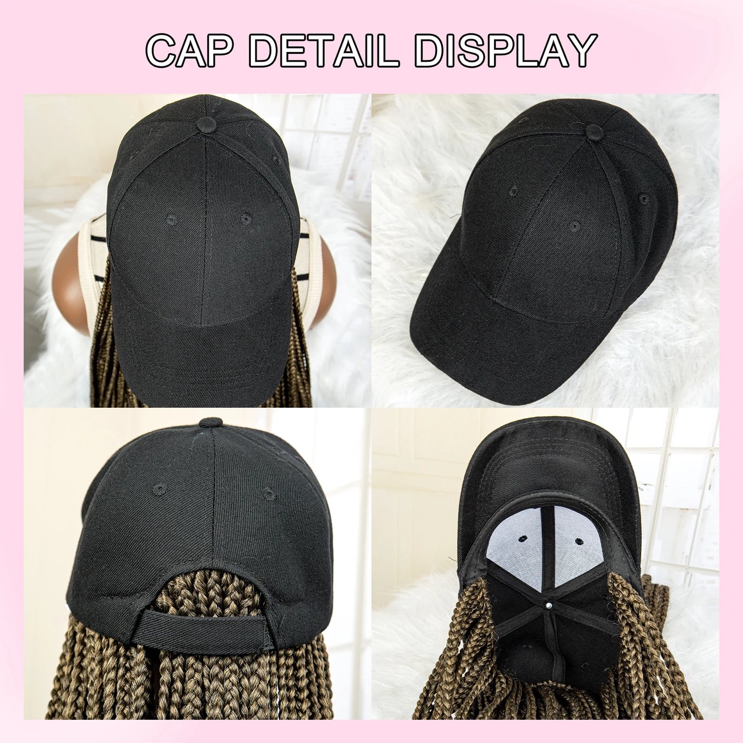 My StoreWig40 Inches Black Baseball Hat With Synthetic Braided Hair Wig ExtensionSynthetic Braided Hair Wig Extensions Connect Adjustable Braided Hat