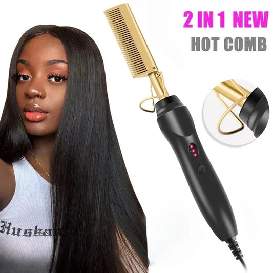 My Store Electric Hot Heating Comb Hair Straightener Curler Flat Irons