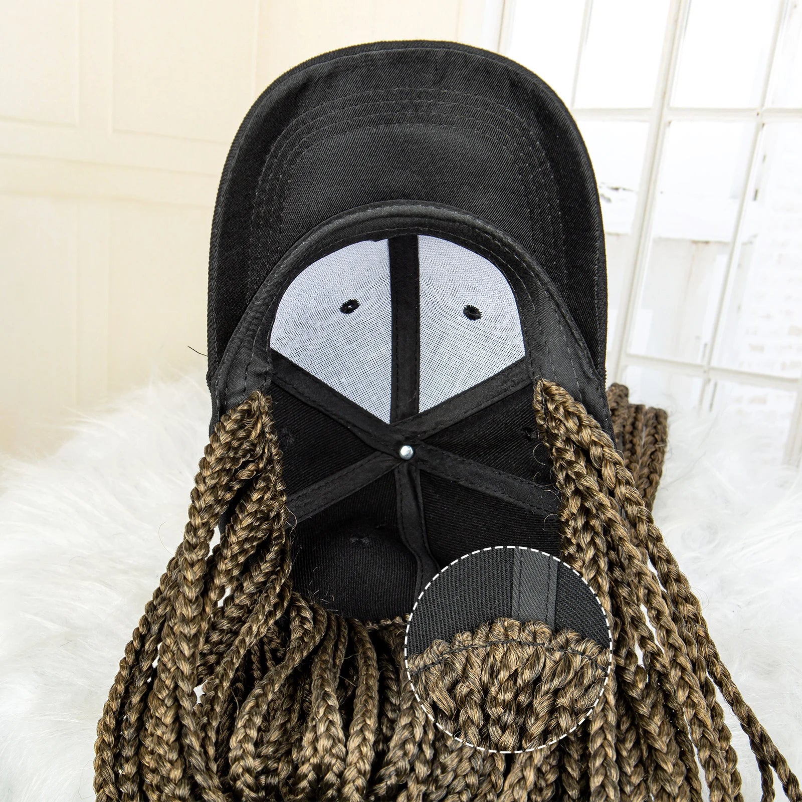 My StoreWig40 Inches Black Baseball Hat With Synthetic Braided Hair Wig ExtensionSynthetic Braided Hair Wig Extensions Connect Adjustable Braided Hat